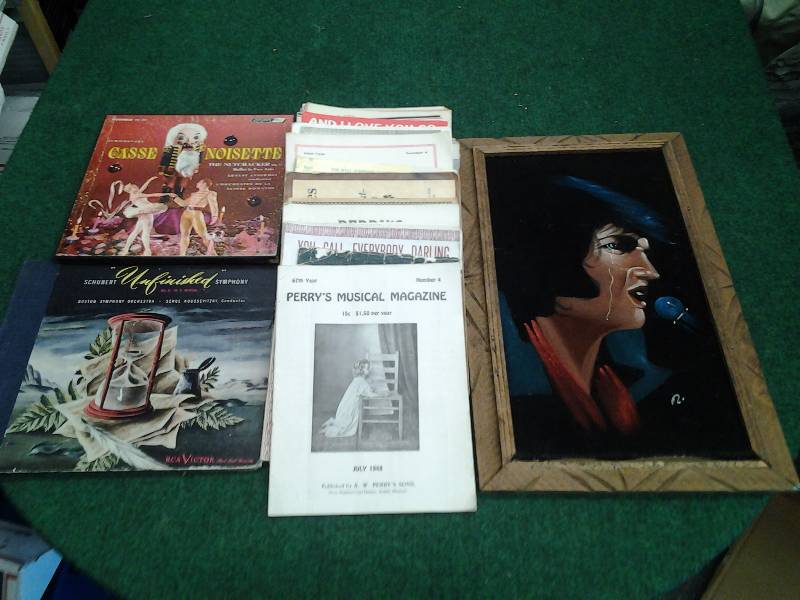 Old Record Albums, Sheet Music From 40s, 23x14 Elvis Picture