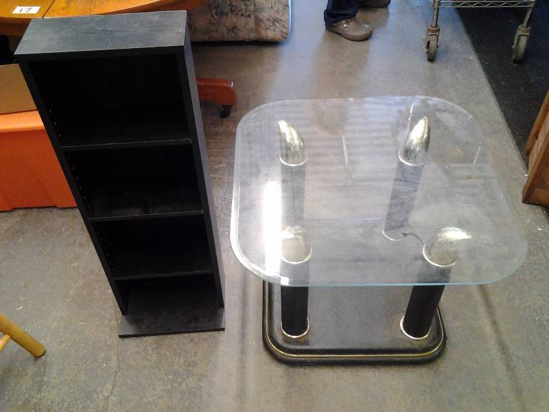 Glass Top Black End Table, Black Media Shelf