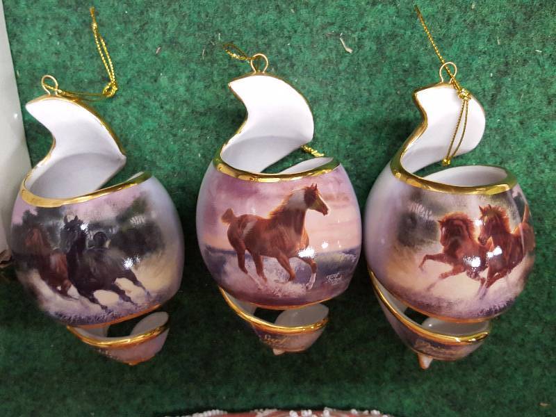 Fancy Porcelain Horse Collector Ornaments-Signed By Artist