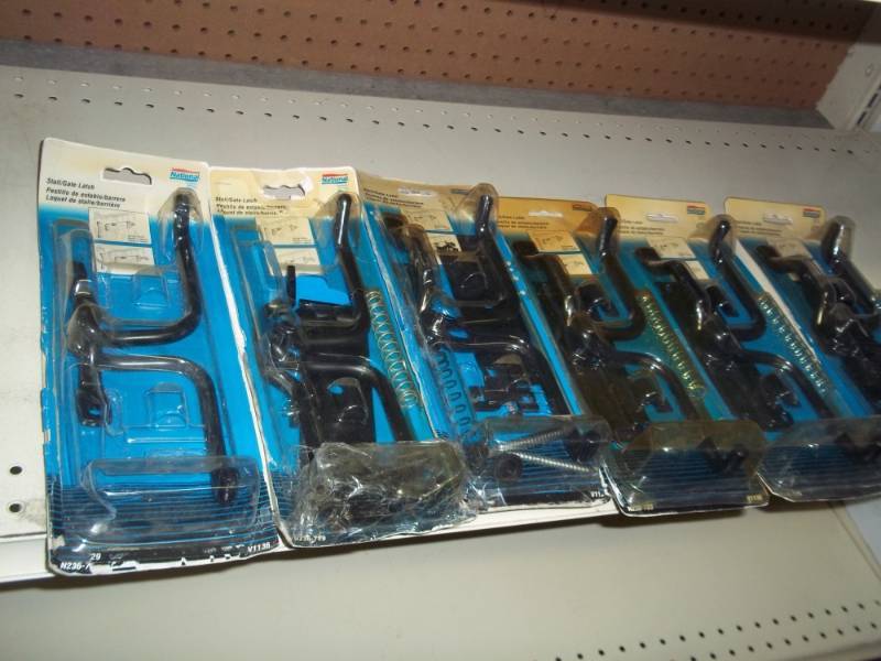 lot 26 image: 6 Gate Latches New, some missing hardware parts