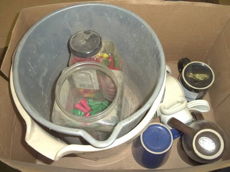 lot 208 image: New wire nuts, cleaning pails, coffee cups