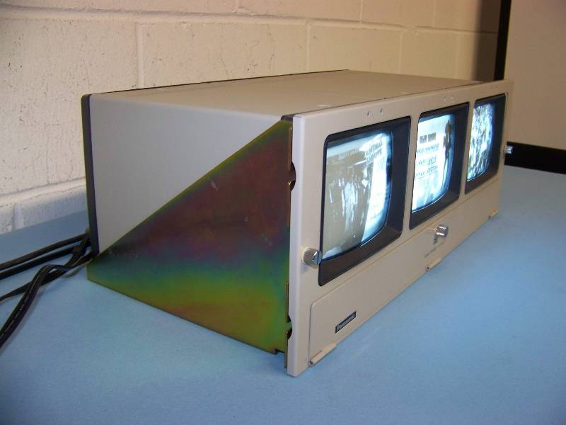 lot 79 image: (3) 5, Panasonic, BW, Video Monitors in Rack Shelf