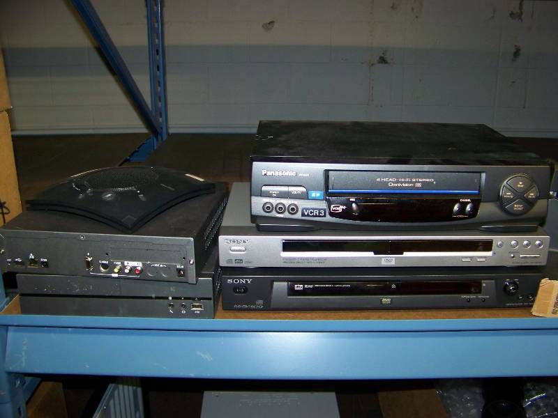 lot 46 image: (3) 8 Wide, Shelves of Miscellaneous Audio  Video  Computer Items, Cables and more