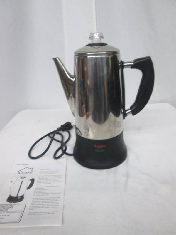 lot 38 image: Alcove 12-Cup Polished Stainless Steel Percolator
