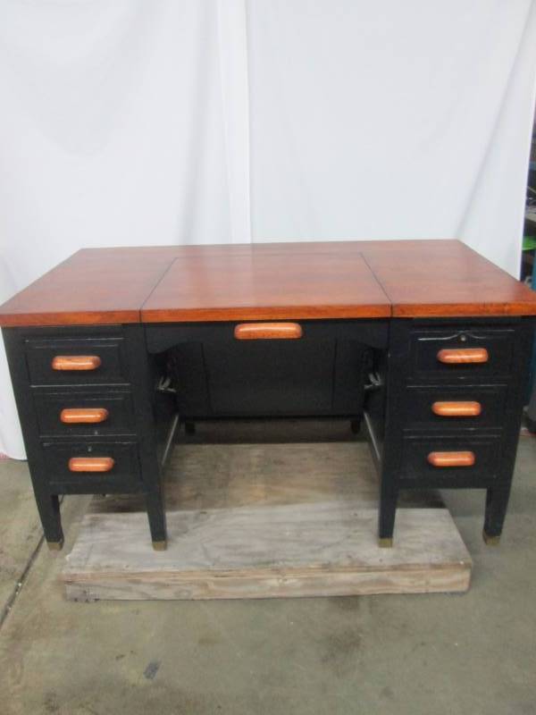lot 43 image: 6-Drawer BlackCherry Wood Flip-Top Desk