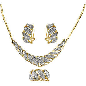 lot 25 image: Goldtone 15 ct. tw Diamond Necklace, Earrings & Ring Set