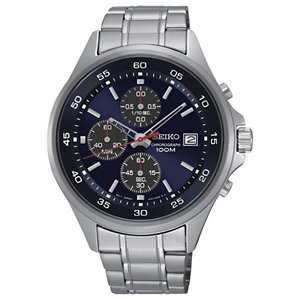 lot 28 image: Seiko Stainless Steel Chronograph W Blue Dial Watch