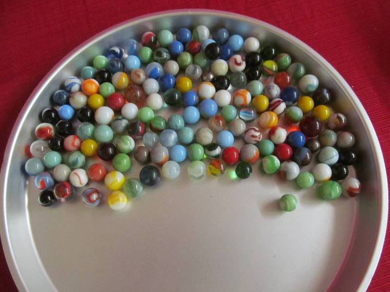 lot 148 image: vintage jar , vintage marbles