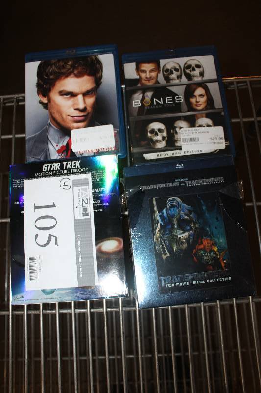 Lot of (4) Blu-ray Disc Including Dexter Season 3 Bones Season 4 Star Trek Trilogy Transformers and Transformers Revenge of the Fallen