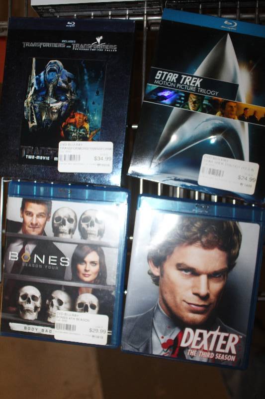 Lot of (4) Blu-ray Disc Including Dexter Season 3 Bones Season 4 Star Trek Trilogy Transformers and Transformers Revenge of the Fallen