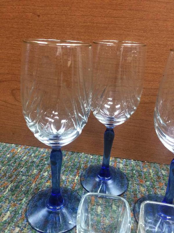 Blue Stemware with Shot Glasses