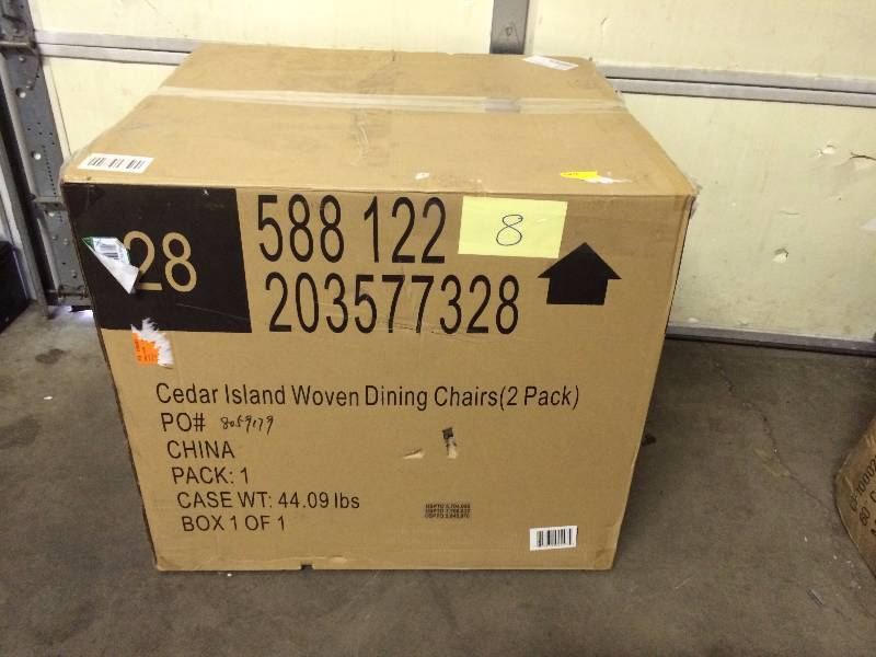 lot 8 image: Martha Stewart Cedar Island All-Weather Wicker Patio Dining Chair with Dragonfruit Cushion (2-Pack) New