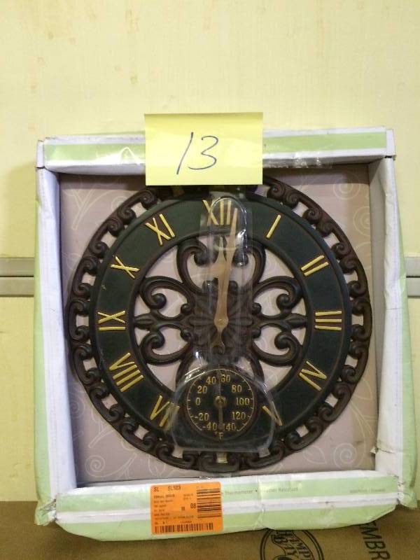 lot 13 image: Acu Rite 14 in. Analog Clock Thermometer Combo