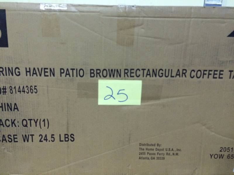 lot 25 image: Hampton Bay Spring Haven Brown All-Weather Wicker Patio Coffee Table New