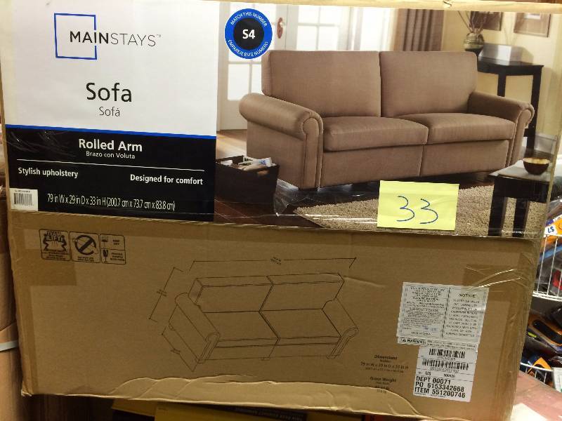 lot 33 image: Mainstays Rolled Arm Sofa