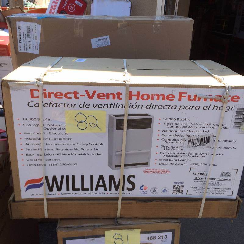 lot 82 image: Williams Hardware 14,000 BTUHr Direct-Vent Furnace Natural Gas  New