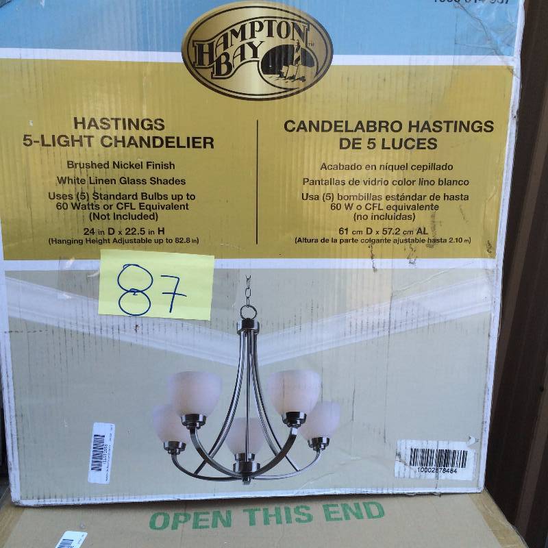 lot 87 image: Hampton Bay Hastings 5-Light Brushed Steel Chandelier