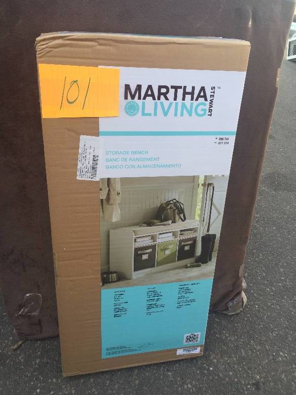 lot 101 image: Martha Stewart Living 35 in. x 21 in. White Storage Bench with Seat