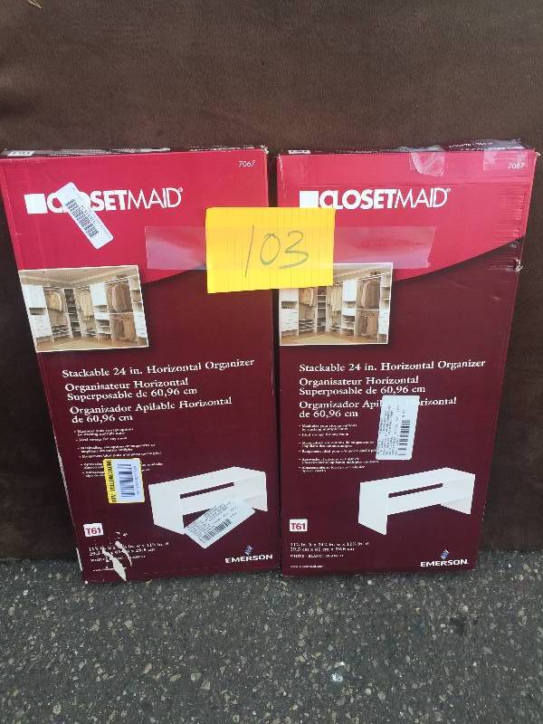 lot 103 image: Lot of 2 ClosetMaid Selectives 24 in. White Stackable Storage Organizer-7067 New