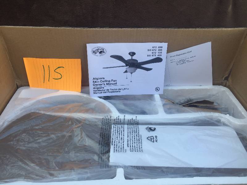 lot 115 image: Hampton Bay Algiers 54 in. Bavarian Bronze IndoorOutdoor Ceiling Fan