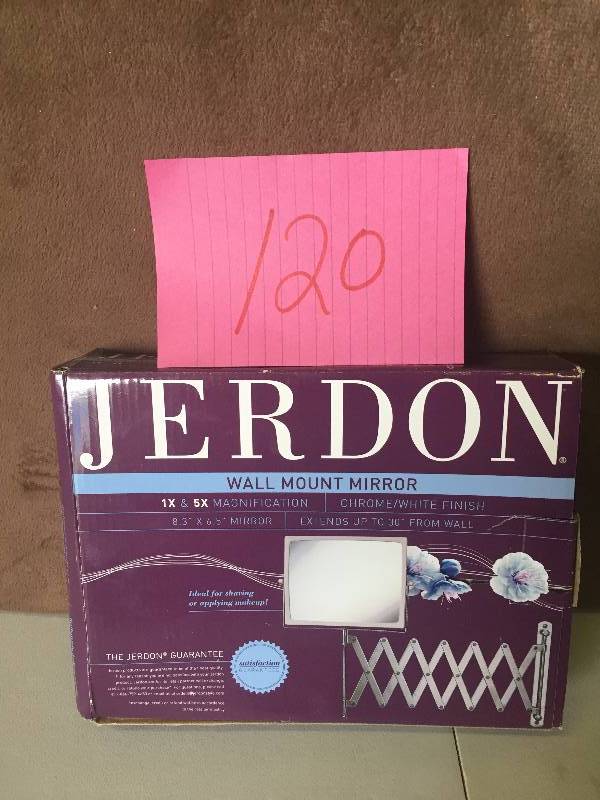 lot 120 image: Jerdon  8.3-Inch  Swivel Wall Mount Mirror with 5x Magnification