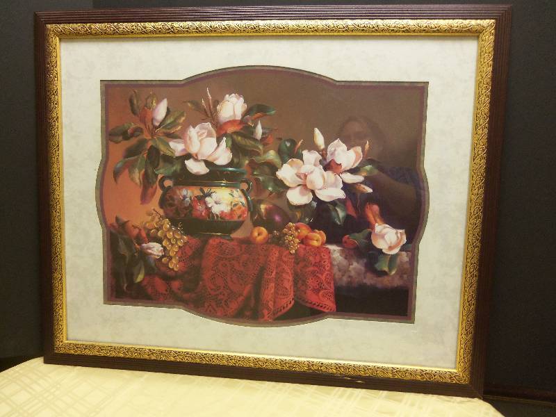 Home Interiors Framed and Matted Floral Print