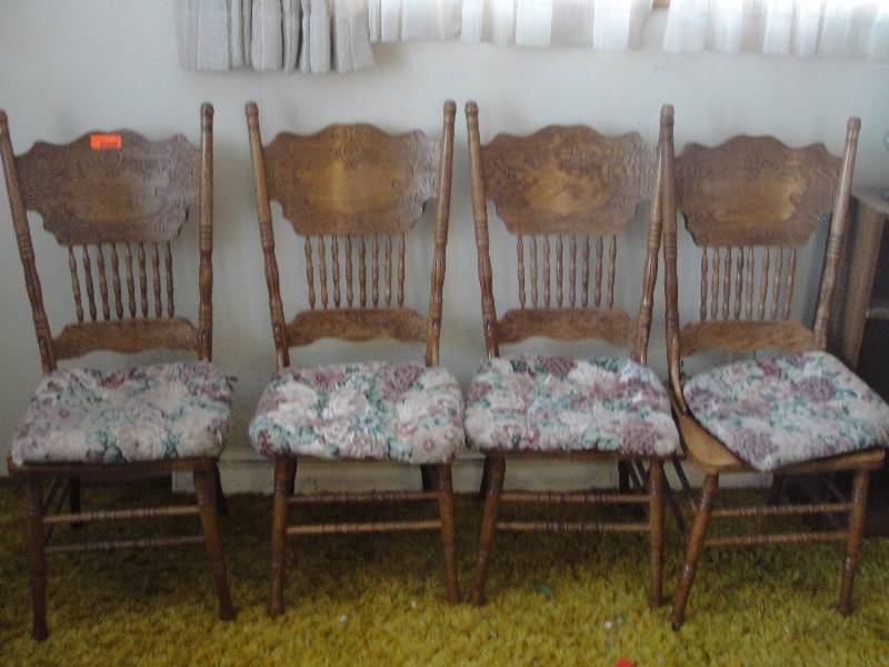 Wood Press Back Chairs, Solid Oak