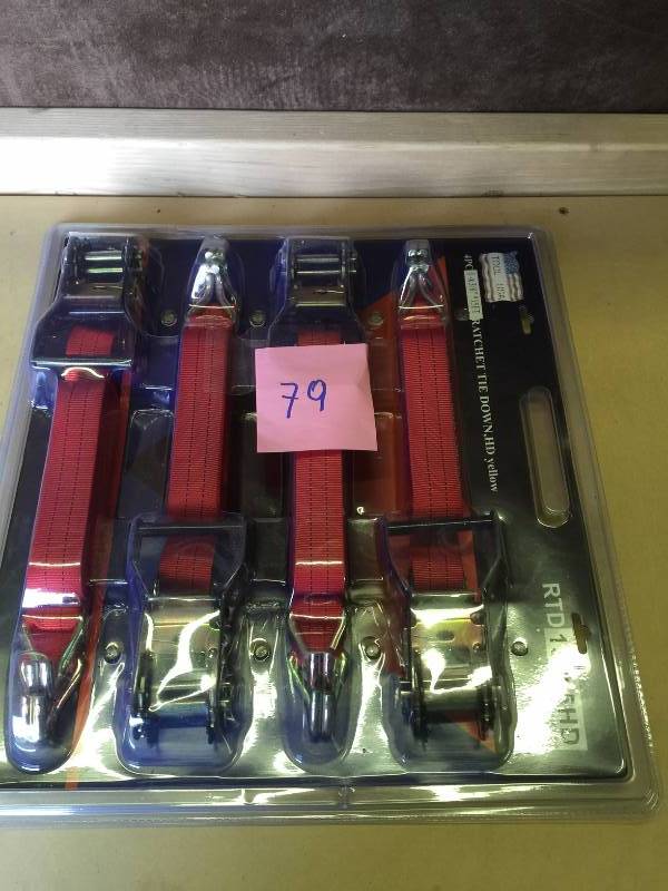 lot 79 image: 4 Pc Ratcheting Tie Down 38 15 ft New