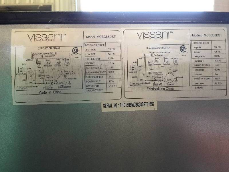 Vissani 178 Can (12 oz.) 5.8 cu. ft. Beverage Cooler Model MCBC58DST