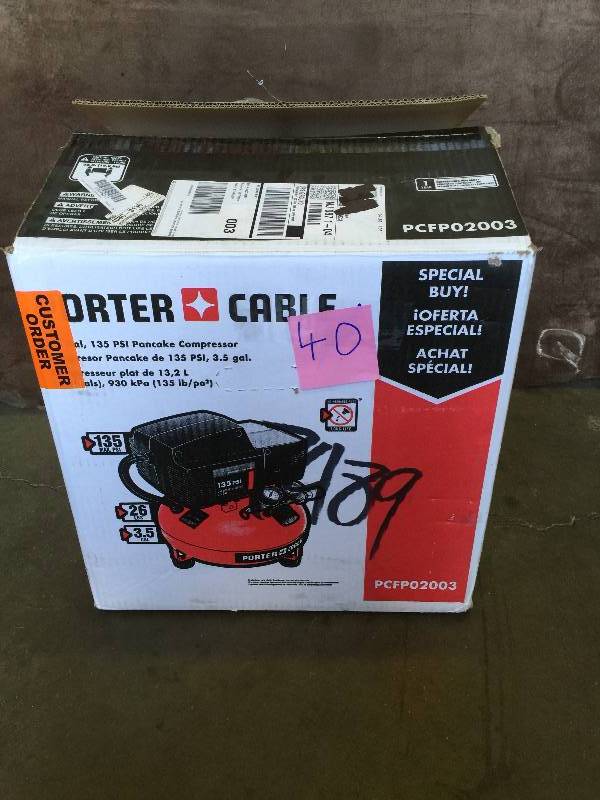 lot 40 image: Porta-Cable 3.5 Gal. 135 PSI Pancake Compressor new