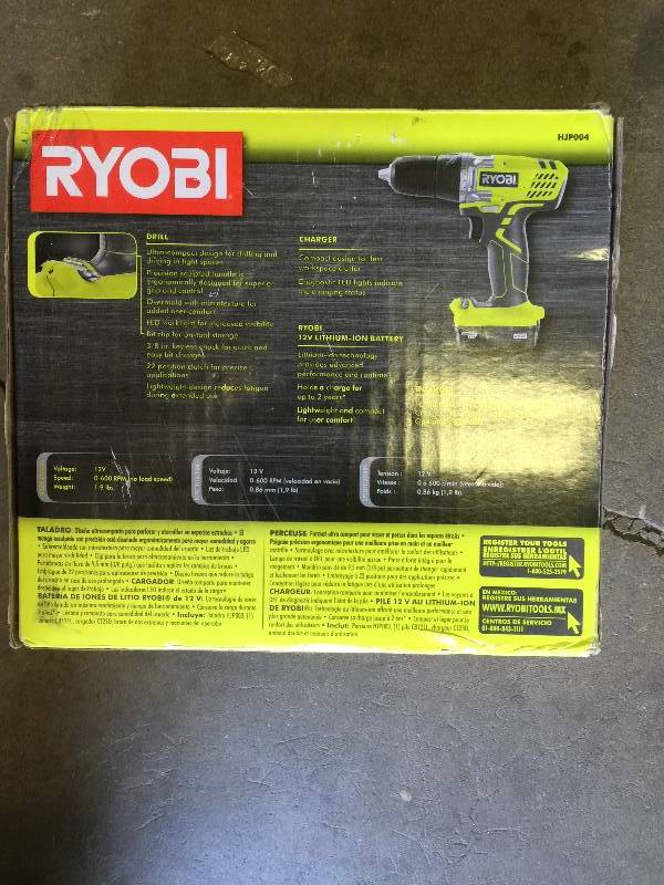 lot 46 image: Ryobi 12-Volt Cordless Lithium-Ion DrillDriver Kit  Model # HJP004 new