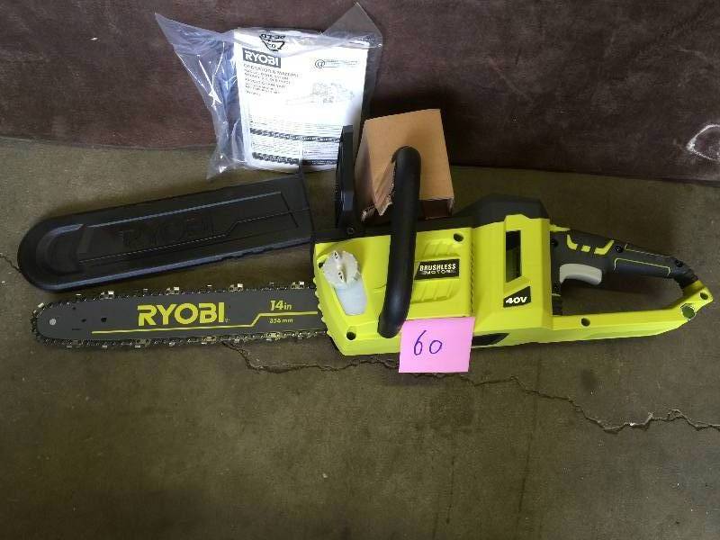lot 60 image: Ryobi 14 in. 40-Volt Lithium-Ion Brushless Cordless Chainsaw