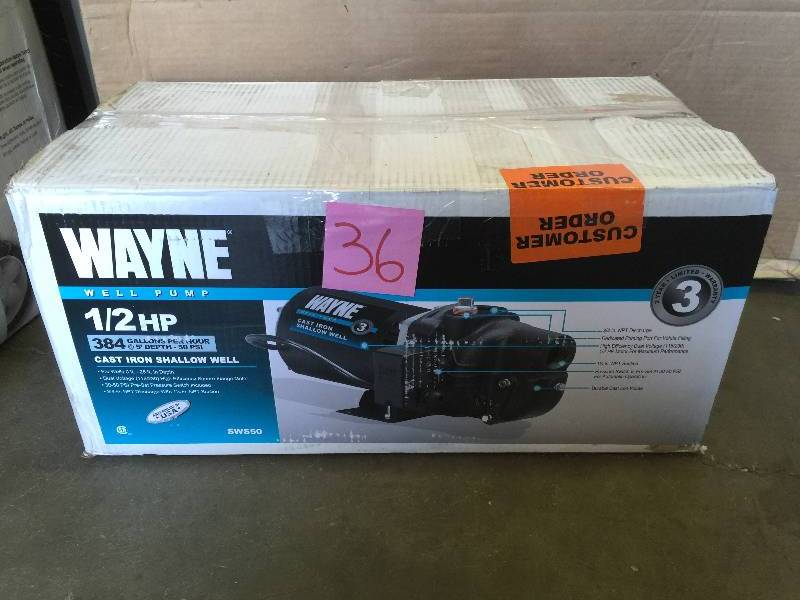 lot 36 image: WAYNE 12 HP Cast Iron Shallow Well Jet Pump Model # SWS50