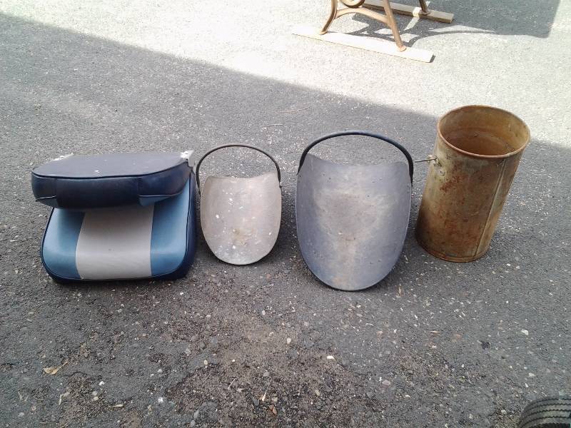 lot 51 image: 2-Firewood Holders, Steel Bucket, Lund Boat Seat