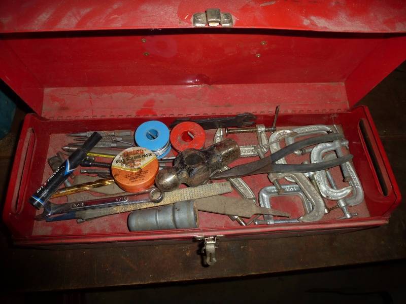 lot 156 image: Red Tool Box with punch set