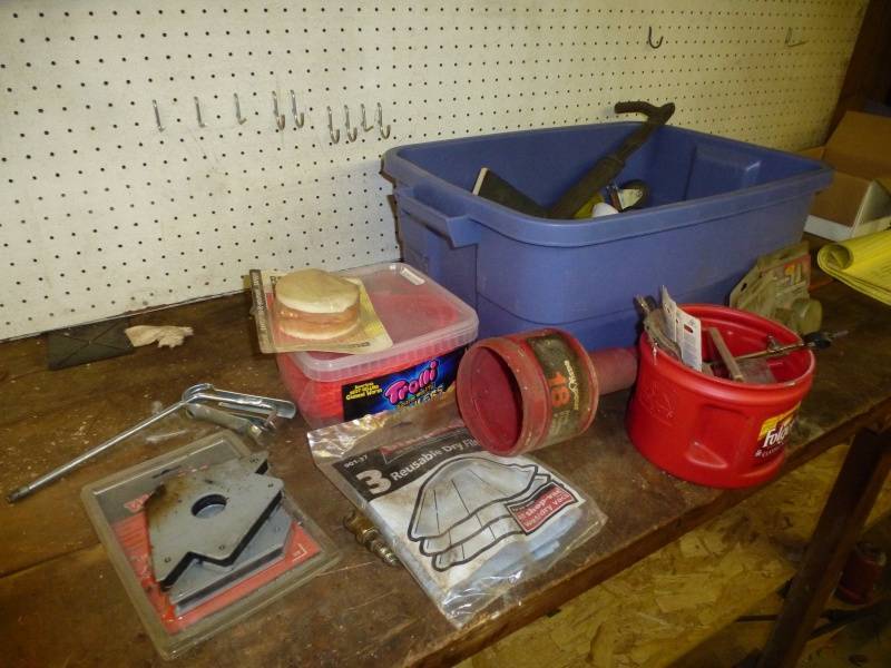 lot 169 image: Assorted box Weed trimmer coil, welding magnets, nail puller