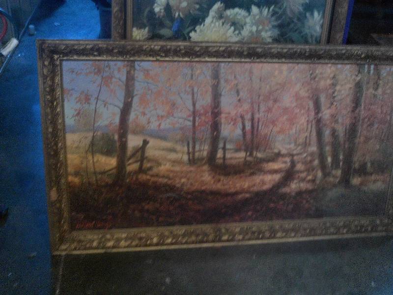 VINTAGE COUNTRY SCENE OIL PAINTING AND FRAME