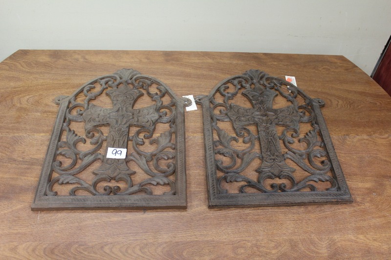 lot 99 image: Heavy Cast Iron Crosses  Pair
