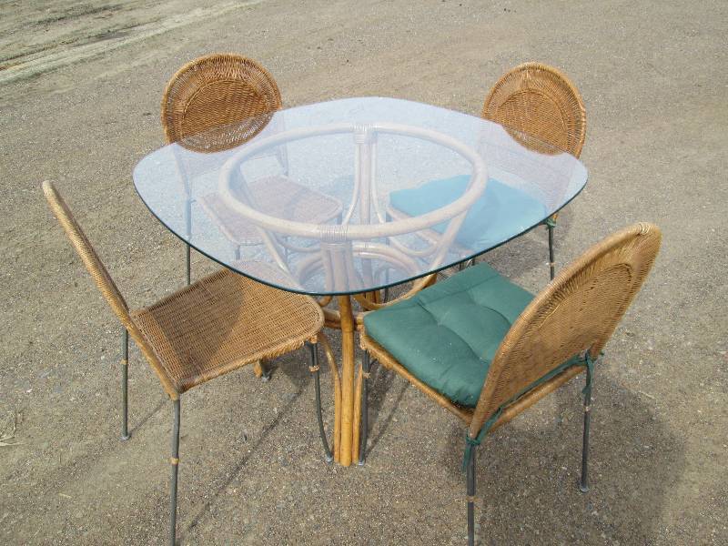 Glass & Wicker Table & Chairs
