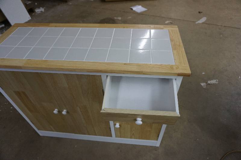 lot 35 image: Ceramic Tile Top Buffet Storage Hutch