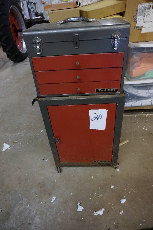 lot 20 image: Test Rite Brand Wheeled Metal 2 Level Tool Storage Box