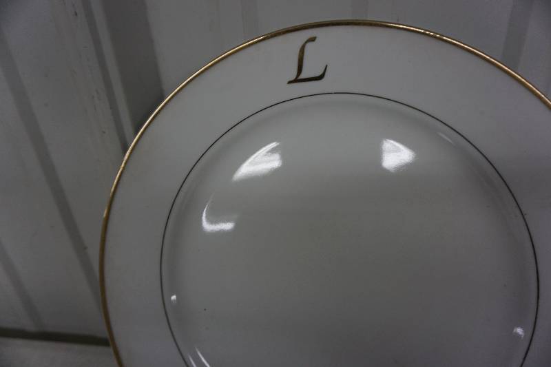 lot 45 image: 40 PC Gold Trim Monogrammed Dinner Ware Service For 8--  Letter L
