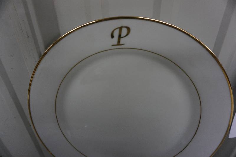 lot 41 image: 40 PC Gold Trim Monogrammed Dinner Ware Service For 8--  Letter P