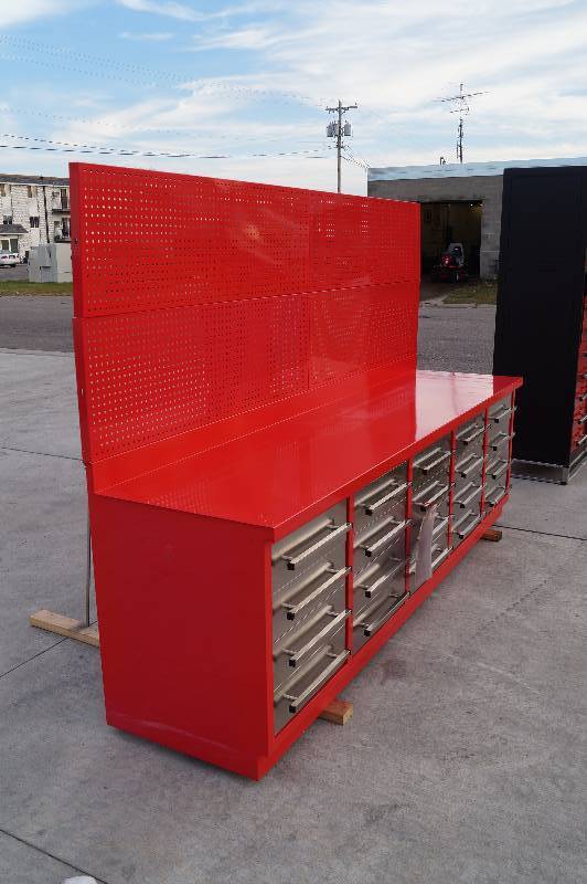 10 foot all steel workbench with metal peg board