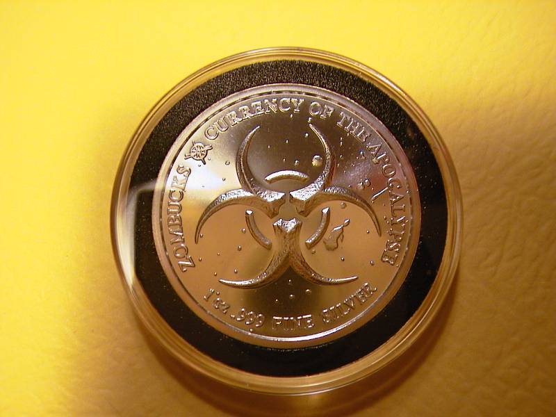27. 2018 Zombucks Barber 1 Oz .999 Silver Rounds Zombie Apocalypse