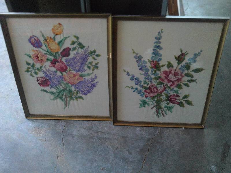 2 vintage cross stitch pictures