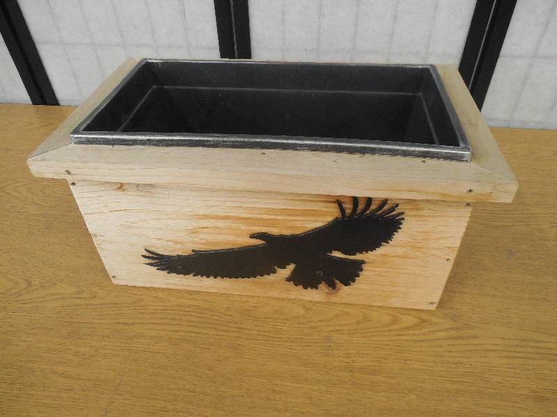 lot 33 image: HANDCRAFTED CEDAR EAGLE PLANTER BOX