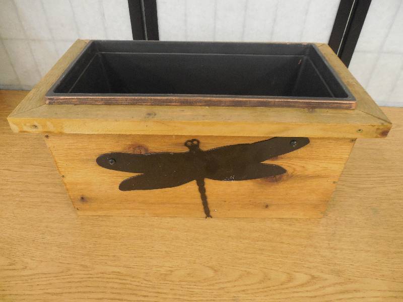 lot 35 image: HANDCRAFTED CEDAR DRAGON FLY PLANTER BOX