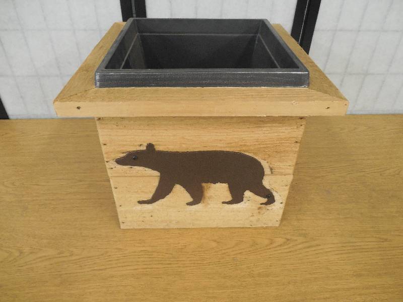 lot 36 image: HANDCRAFTED CEDAR BLACK BEAR PLANTER BOX