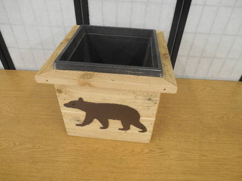 lot 37 image: HANDCRAFTED CEDAR BLACK BEAR PLANTER BOX